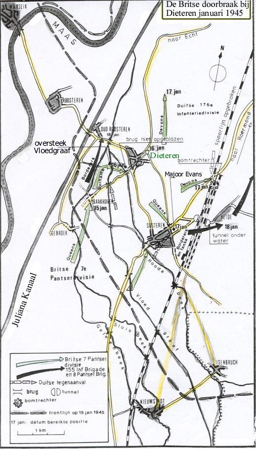 Overzichtskaartje bevrijding van Dieteren tijdens operatie Black Cock