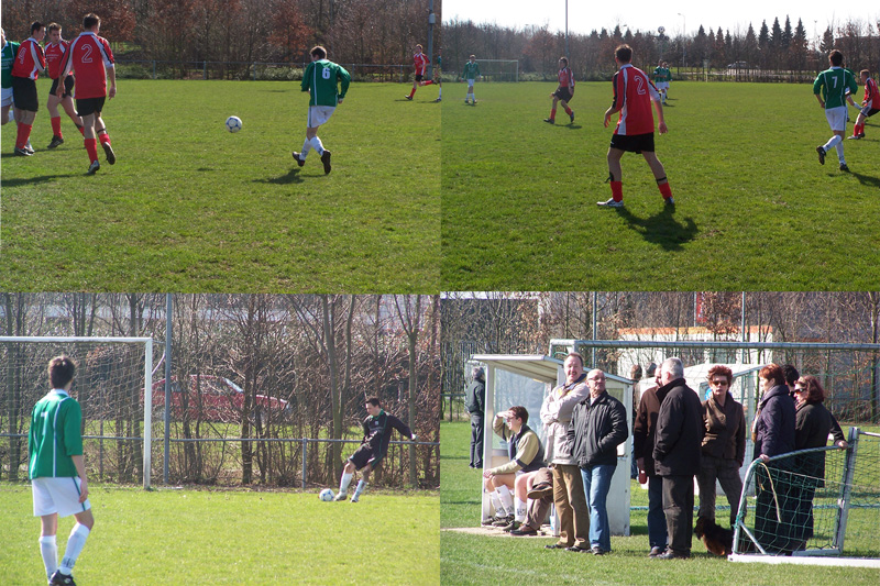 Elftal met voornamelijk Dieterse jongens in actie op 11 maart 2007 tijdens de wedstrijd tegen Guttecoven. Aan de zijlijn ontbreekt het hun niet aan supporters.