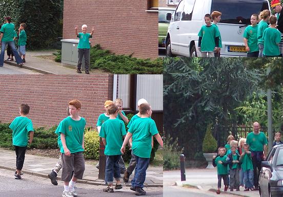 Kleine groepjes en bijgestaan door leiders vervullen hun opdrachten in Dieteren.