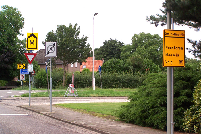 Omleidingensroute voor fietsers richting Roosteren/Maaseik.