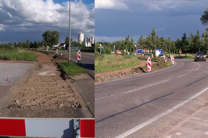 Begonnen is met het opbreken van het oude fietspad aan de oostzijde dit is vanaf de Randweg N295.