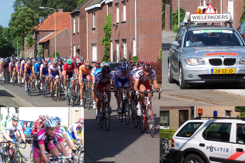 Peloton met inzet een enkele auto en los groepje tijdens Olympiatour door Dieteren